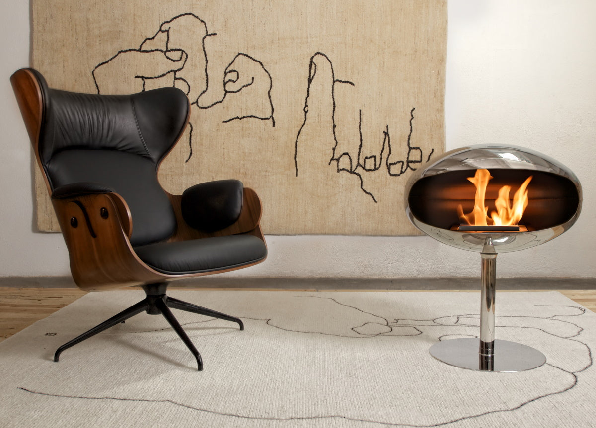 Cocoon Pedestal Polished Steel - Steel Pedestal Freestanding Fireplace