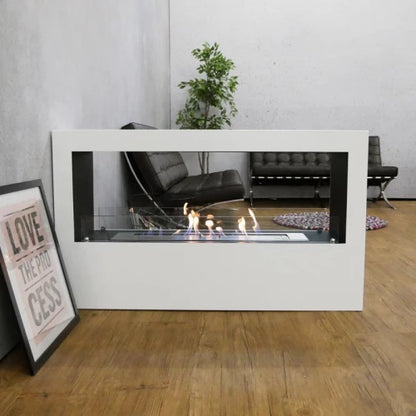 Freestanding L Bioethanol Fireplace - White