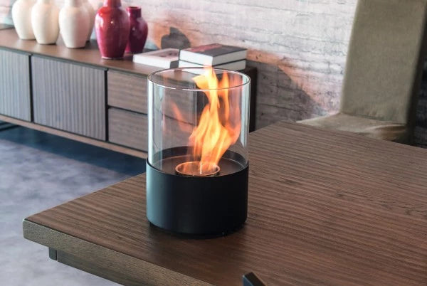 Round Table Bio Fireplace - Black Freestanding