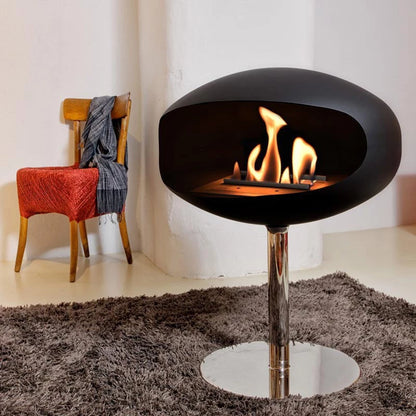 Cocoon Pedestal Matte Black with Steel Pedestal Freestanding Fireplace