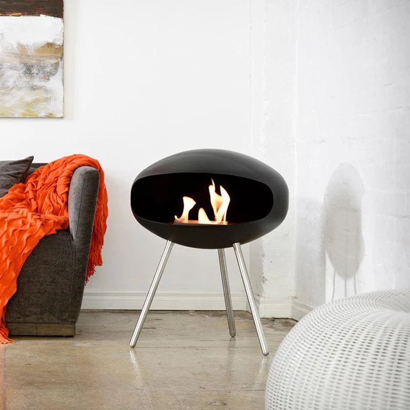 Cocoon Terra - Matte Black with Steel Legs Freestanding Fireplace