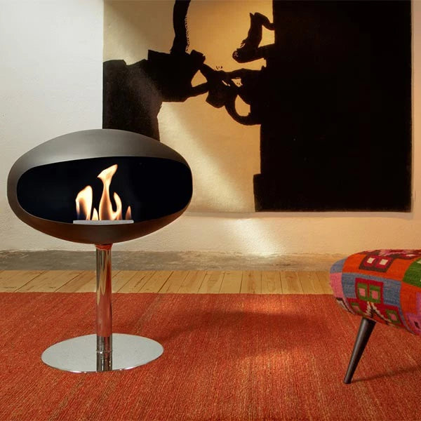 Cocoon Pedestal Matte Black with Steel Pedestal Freestanding Fireplace