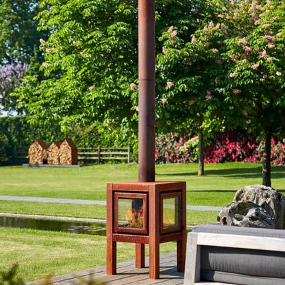 Quaruba L Corten Steel Wood Burning Outdoor Garden Fireplace