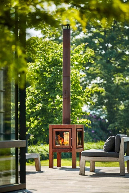 Quaruba L Corten Steel Wood Burning Outdoor Garden Fireplace