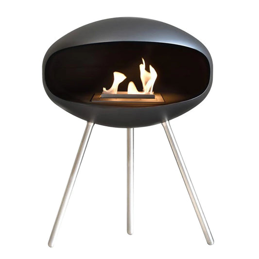 Cocoon Terra - Matte Black with Steel Legs Freestanding Fireplace