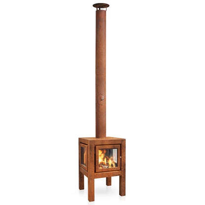 Quaruba L Corten Steel Wood Burning Outdoor Garden Fireplace